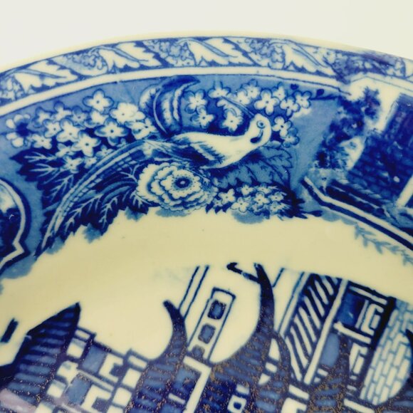 Vintage Blue & White VictorianWare Ironstone Bowl Chinoiserie Pagoda Blue Willow - Picture 7 of 15